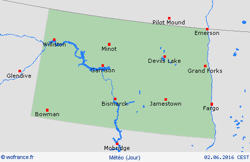 aperçu Dakota du Nord Amérique du Nord Cartes de prévision