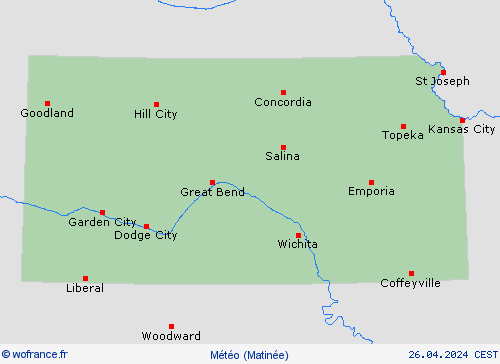 aperçu Kansas Amérique du Nord Cartes de prévision