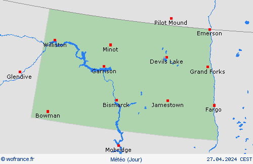 aperçu Dakota du Nord Amérique du Nord Cartes de prévision