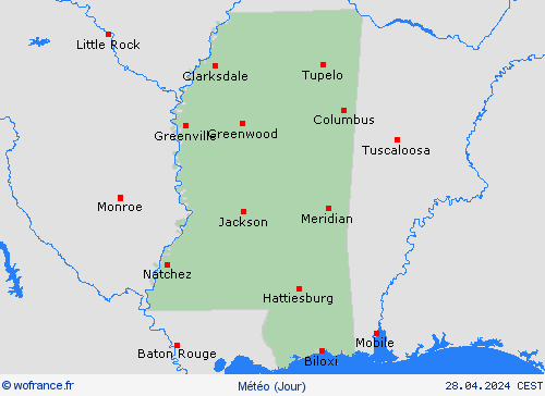 aperçu Mississippi Amérique du Nord Cartes de prévision