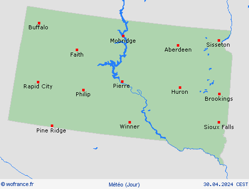 aperçu Dakota du Sud Amérique du Nord Cartes de prévision