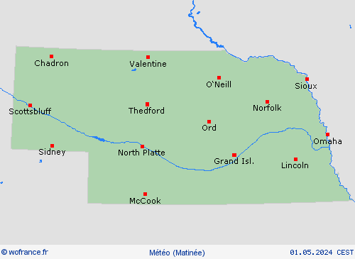 aperçu Nebraska Amérique du Nord Cartes de prévision