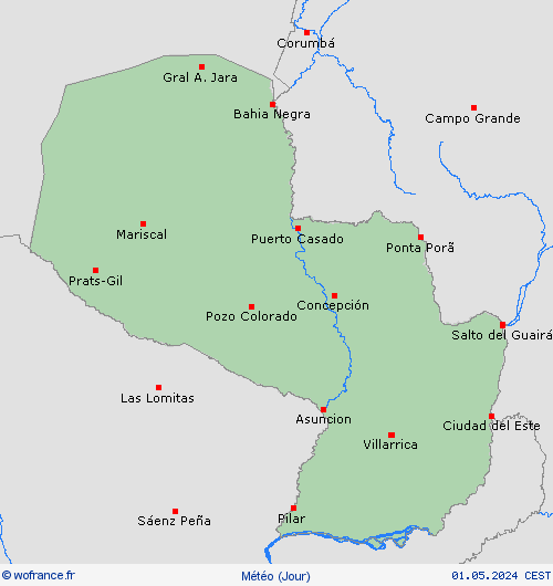 aperçu Paraguay Amérique du Sud Cartes de prévision