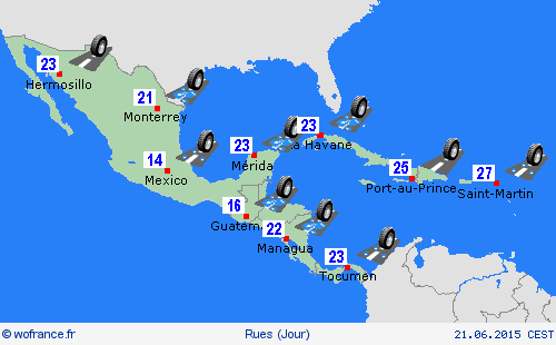 mété des routes  Amérique centrale Cartes de prévision