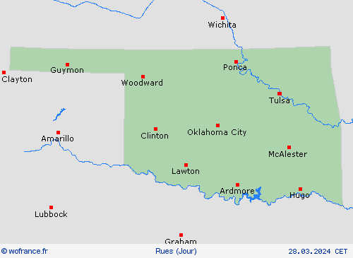 mété des routes Oklahoma Amérique du Nord Cartes de prévision