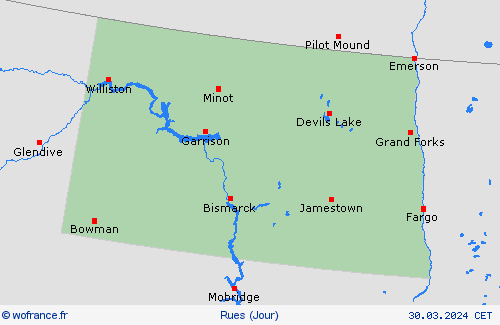 mété des routes Dakota du Nord Amérique du Nord Cartes de prévision