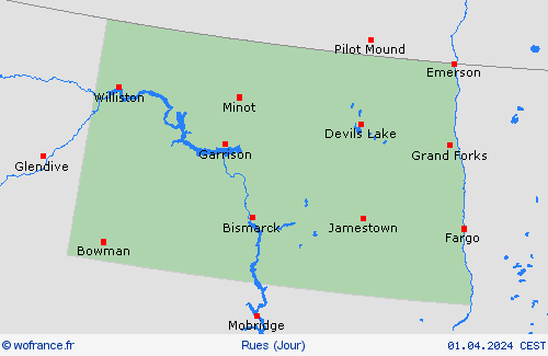 mété des routes Dakota du Nord Amérique du Nord Cartes de prévision