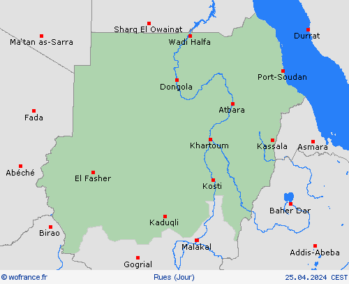 mété des routes Soudan Afrique Cartes de prévision