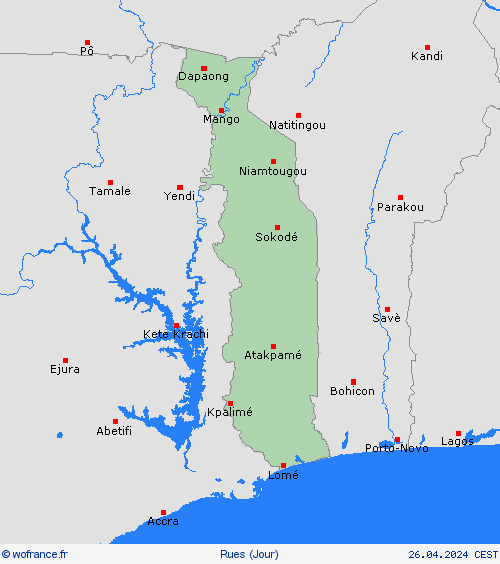 mété des routes Togo Afrique Cartes de prévision