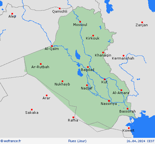 mété des routes Irak Asie Cartes de prévision