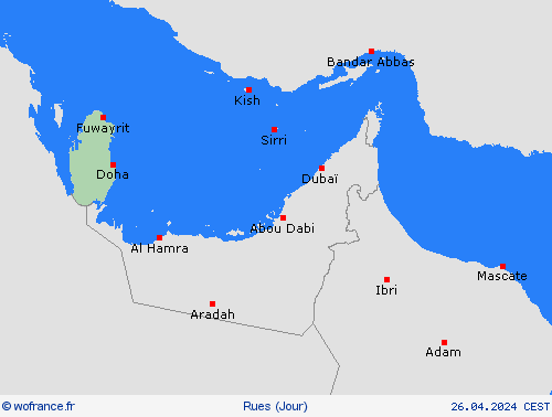 mété des routes Qatar Asie Cartes de prévision