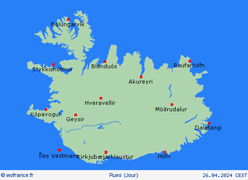 mété des routes Islande Europe Cartes de prévision