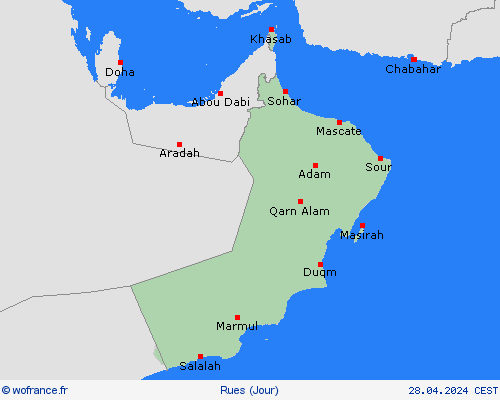 mété des routes Oman Asie Cartes de prévision
