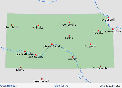 mété des routes Kansas Amérique du Nord Cartes de prévision