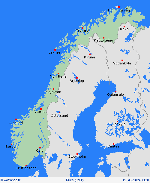 mété des routes Norvège Europe Cartes de prévision