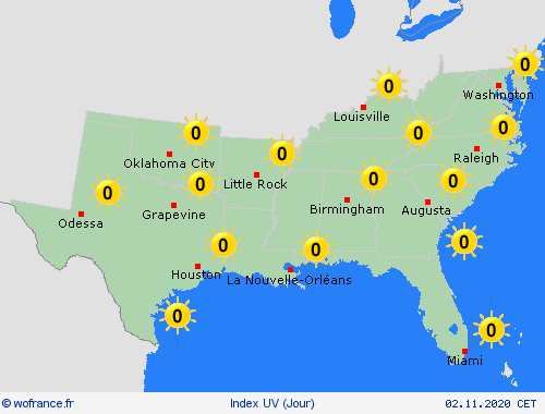 index uv  Amérique du Nord Cartes de prévision