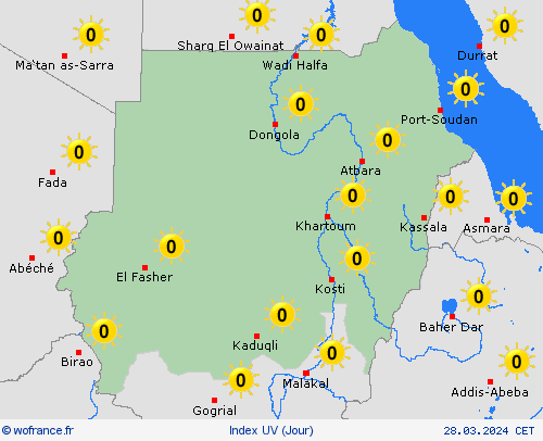 index uv Soudan Afrique Cartes de prévision