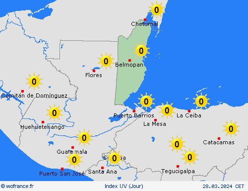 index uv Belize Amérique centrale Cartes de prévision