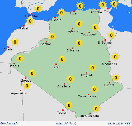 index uv Algérie Afrique Cartes de prévision