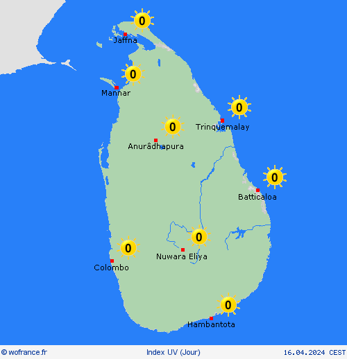 index uv Sri Lanka Asie Cartes de prévision