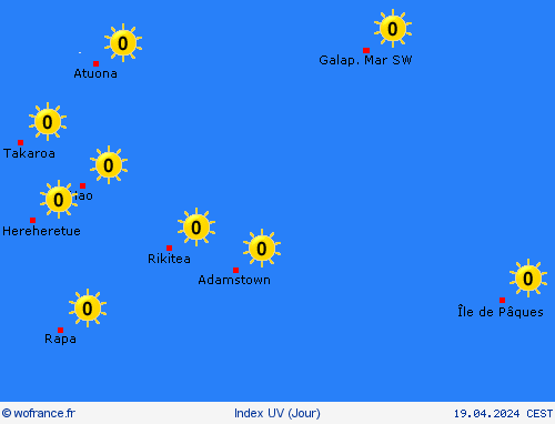 index uv Îles Pitcairn Océanie Cartes de prévision