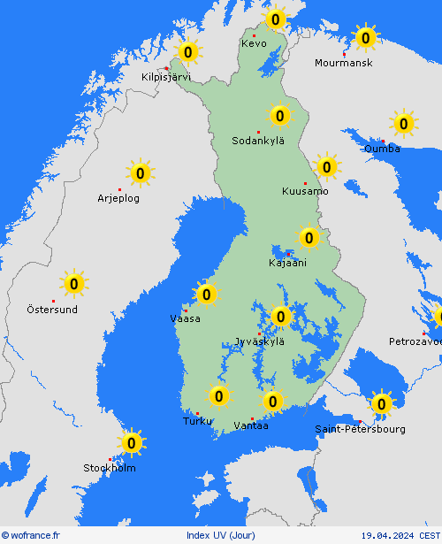 index uv Finlande Europe Cartes de prévision