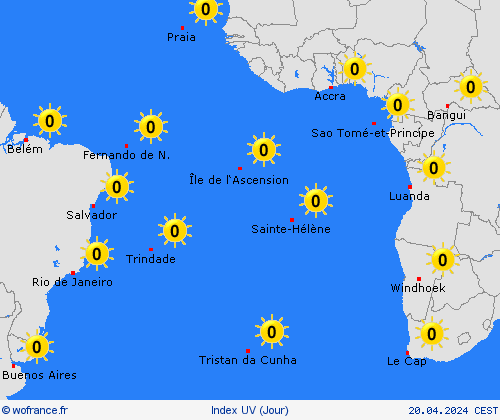 index uv Îles atlantiques Afrique Cartes de prévision