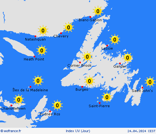 index uv Saint-Pierre-et-Miquelon Amérique du Nord Cartes de prévision