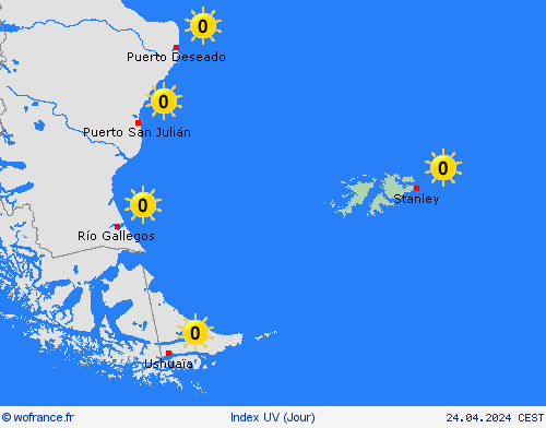 index uv Îles Malouines Amérique du Sud Cartes de prévision