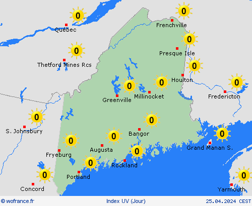 index uv Maine Amérique du Nord Cartes de prévision