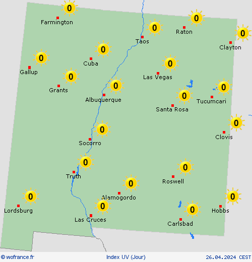 index uv Nouveau-Mexique Amérique du Nord Cartes de prévision