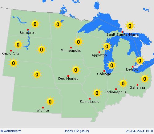 index uv  Amérique du Nord Cartes de prévision