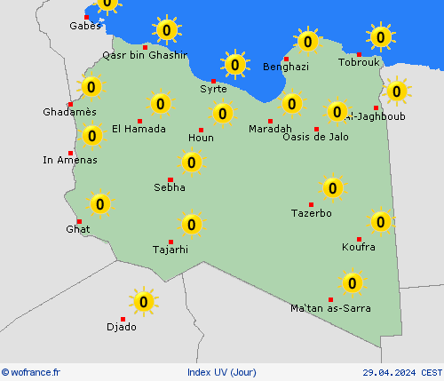 index uv Libye Afrique Cartes de prévision