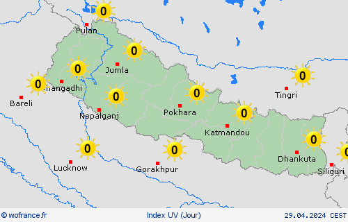 index uv Népal Asie Cartes de prévision