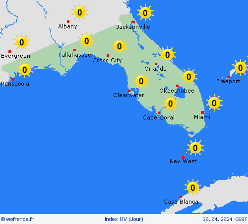 index uv Floride Amérique du Nord Cartes de prévision