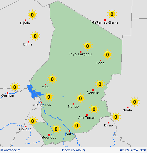 index uv Tchad Afrique Cartes de prévision