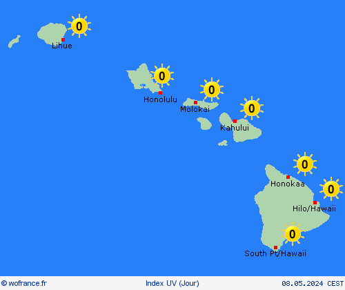 index uv Hawaï Amérique du Nord Cartes de prévision