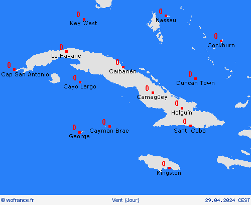 vent Îles Caïmans Amérique centrale Cartes de prévision