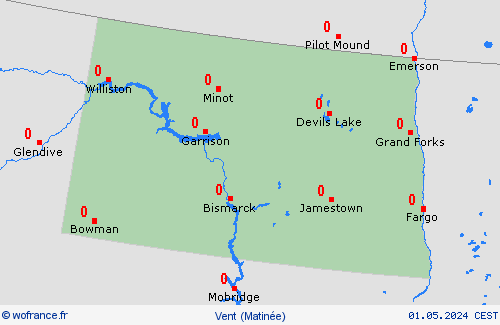 vent Dakota du Nord Amérique du Nord Cartes de prévision
