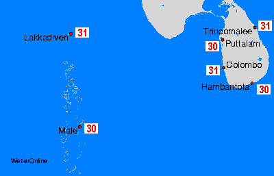 Maledives, Sri Lanka Cartes de la température de l’eau