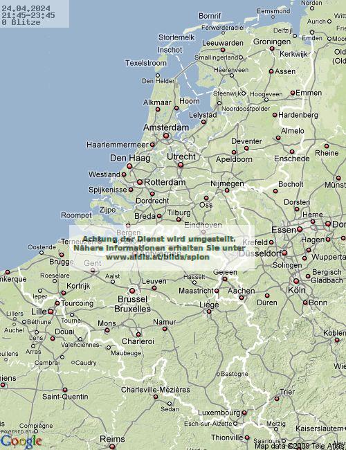 Lightning Netherlands 21:45 UTC Wed 24 Apr