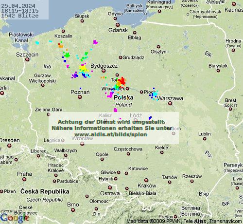 Lightning Poland 16:15 UTC Fri 26 Apr