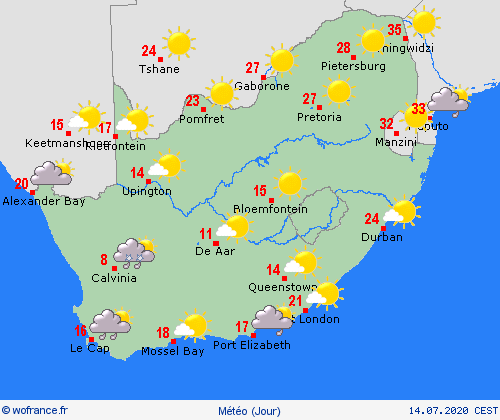 aperçu Afrique du Sud Afrique Cartes de prévision