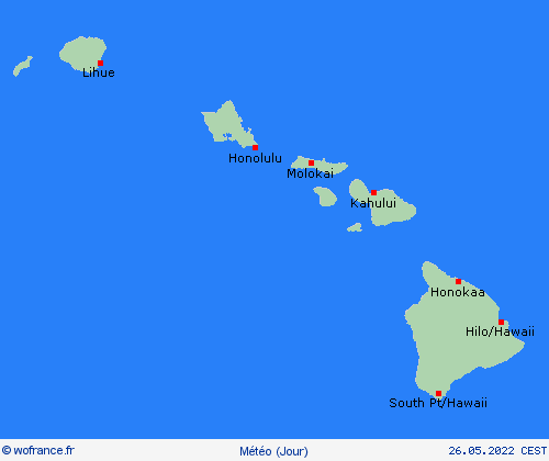 aperçu Hawaï Amérique du Nord Cartes de prévision
