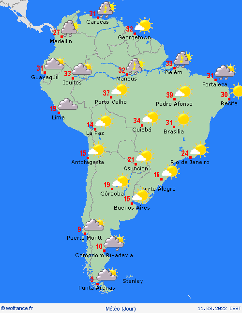 aperçu  Amérique du Sud Cartes de prévision