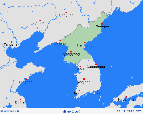 aperçu Corée du Nord Asie Cartes de prévision