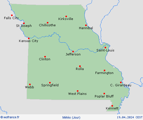 aperçu Missouri Amérique du Nord Cartes de prévision