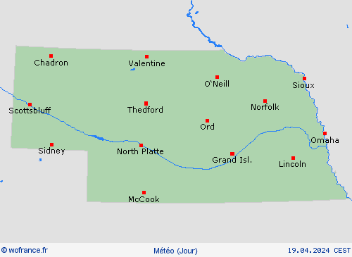 aperçu Nebraska Amérique du Nord Cartes de prévision