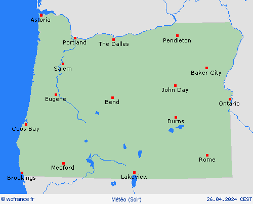 aperçu Oregon Amérique du Nord Cartes de prévision