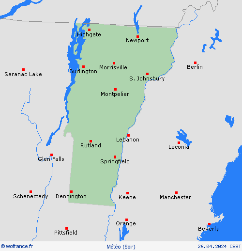 aperçu Vermont Amérique du Nord Cartes de prévision